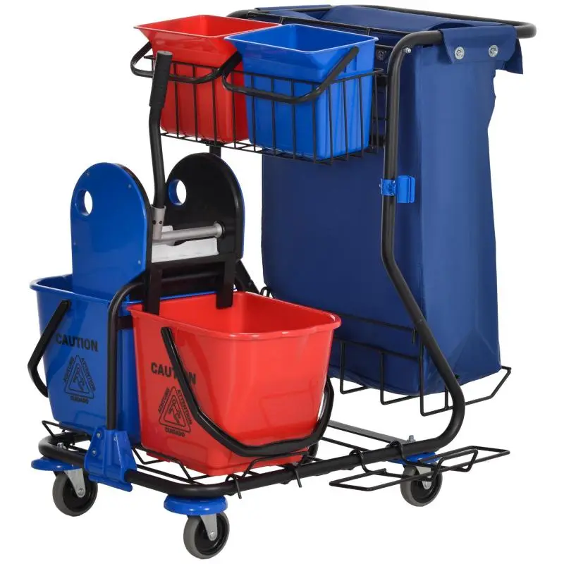 Cleaning Cart with 4 Buckets and Mop Wringer