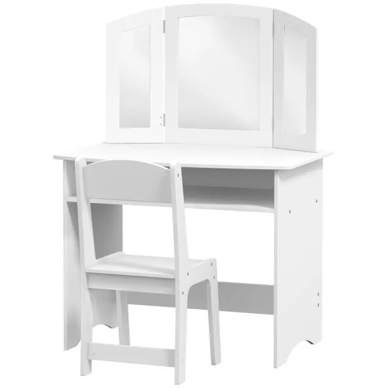 Children's Vanity Table with Tri-Fold Mirror