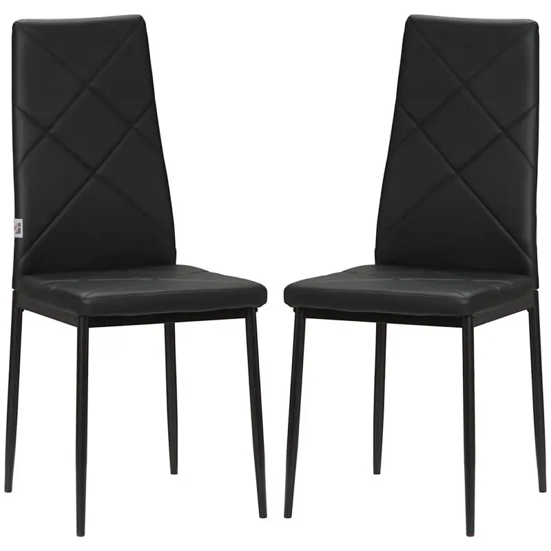 Set of 2 Modern High-Back Dining Chairs in Faux Leather and Steel, 41x50x97 cm, Black