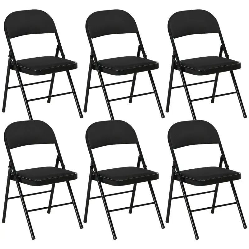Set of 6 Folding Chairs with Padded Seat, Black