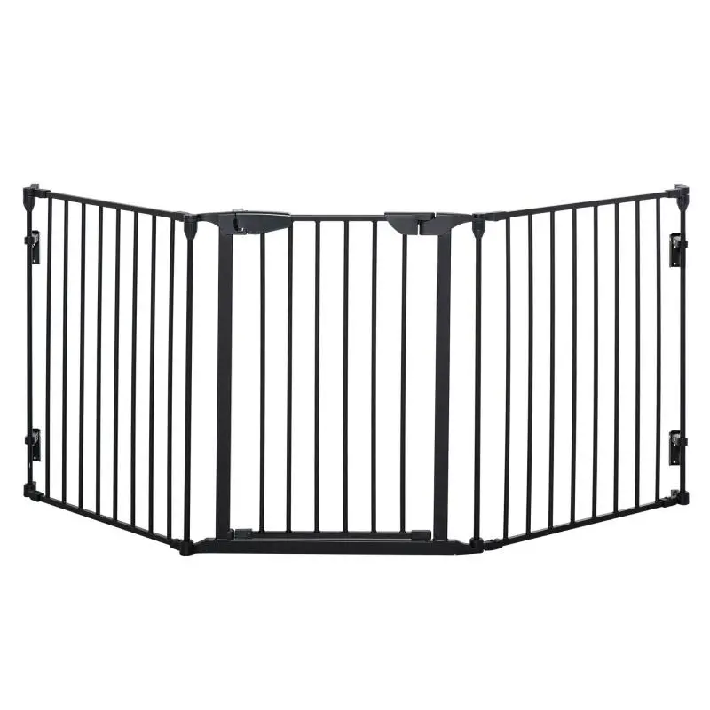 Folding 3-Panel Pet Gate with Door, Black