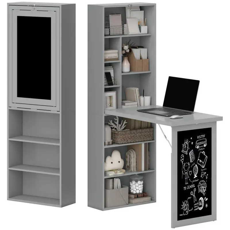 Foldable Desk with 9-Shelf Bookcase