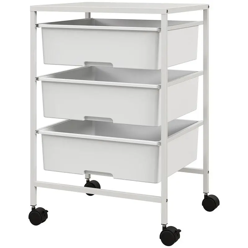 3-Tier Storage Trolley with Wheels, White