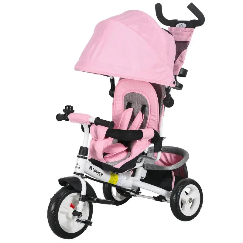 6-in-1 Tricycle Stroller, White and Pink