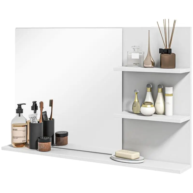 Wall-Mounted Bathroom Mirror with 2 Side Shelves