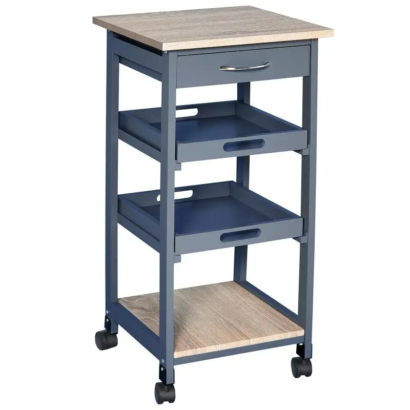 Kitchen Trolley with Drawer and Trays, Grey and Oak