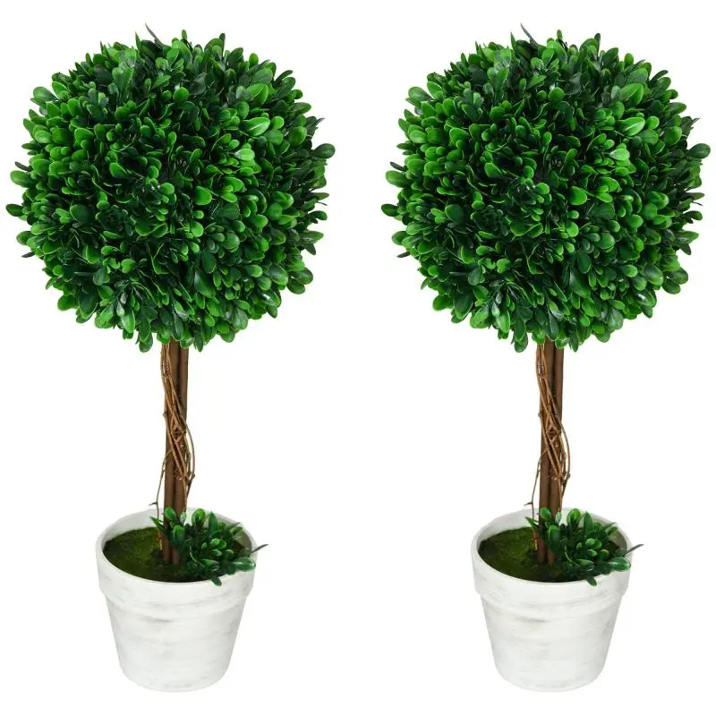 Set of 2 Artificial Boxwood Trees, 60 cm