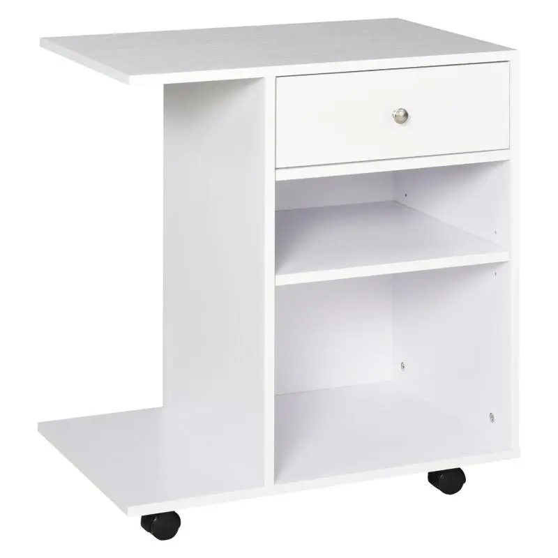Printer Stand with Adjustable Shelf and Wheels, White