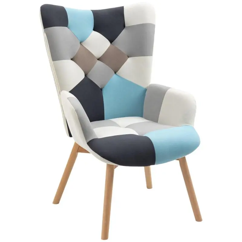 Quilted Velvet Bedroom Armchair with Wooden Legs, 66x76x98cm, Multicolored