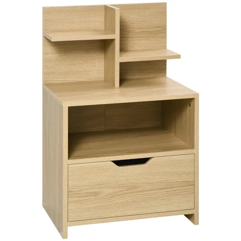 Bedside Table with 2 Open Shelves and Drawer, 73 cm