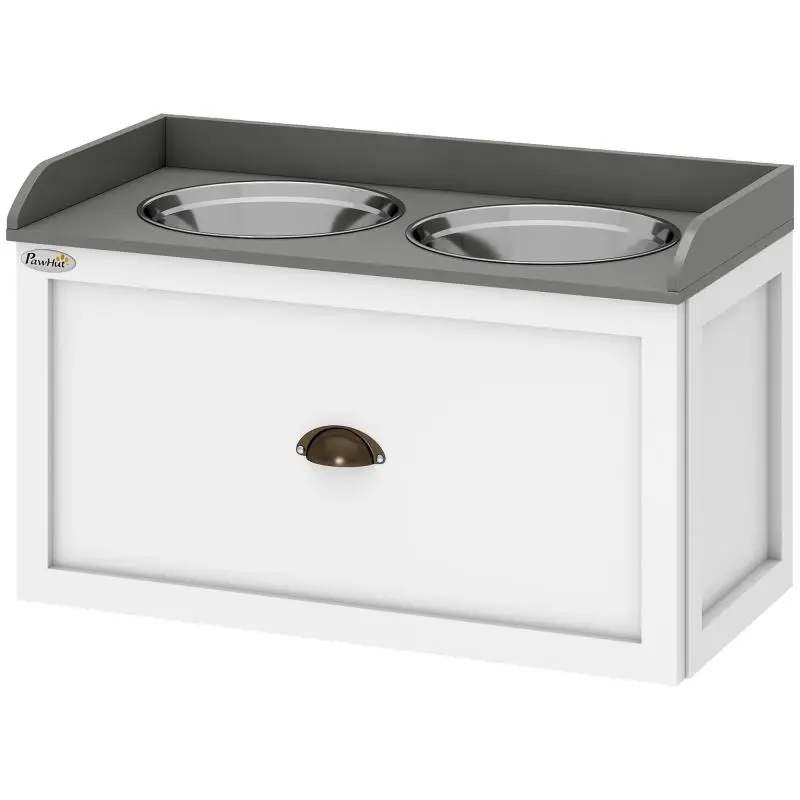 Raised Dog Bowls with Drawer, 60 × 30 × 36 cm