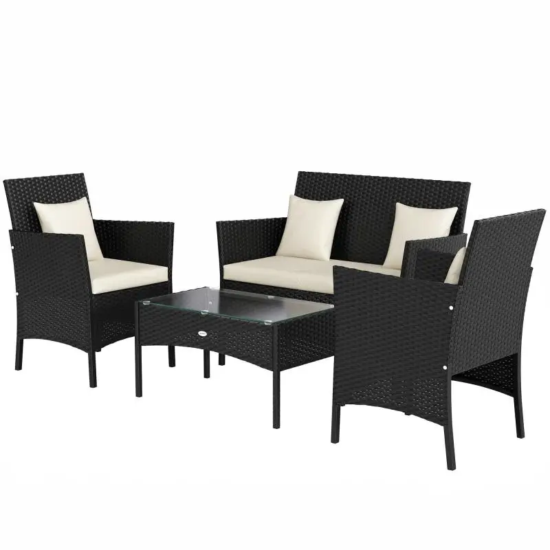 4-Piece Rattan Garden Set with Coffee Table