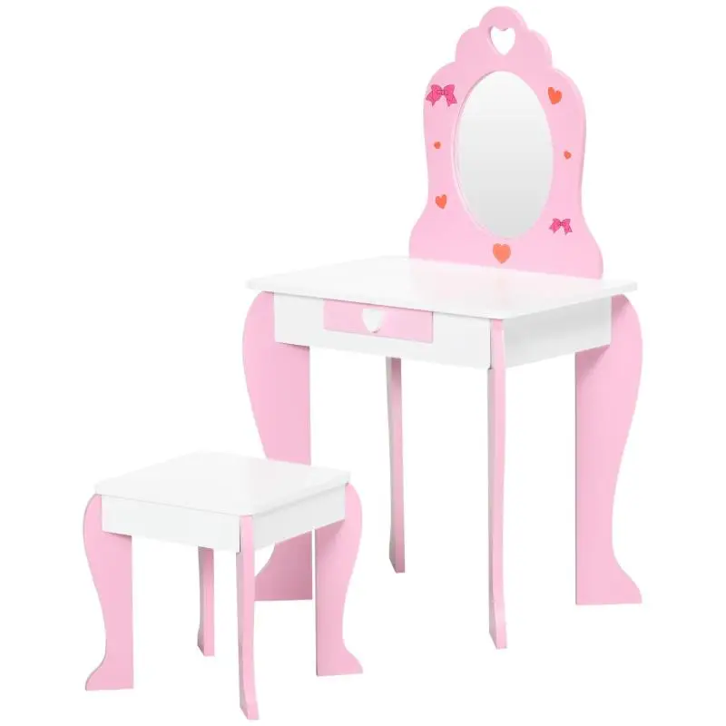 Kids Vanity Table Set with Stool and Mirror