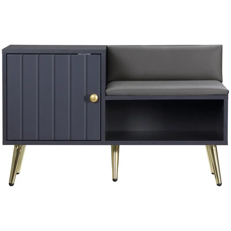 Entryway Shoe Cabinet with Padded Seat and Storage for 4 Pairs of Shoes, 80x33x49cm, Grey