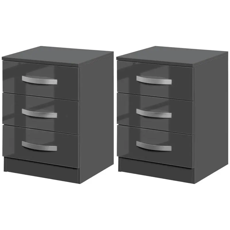 Set of 2 Bedside Tables with 3 Drawers, 56 cm