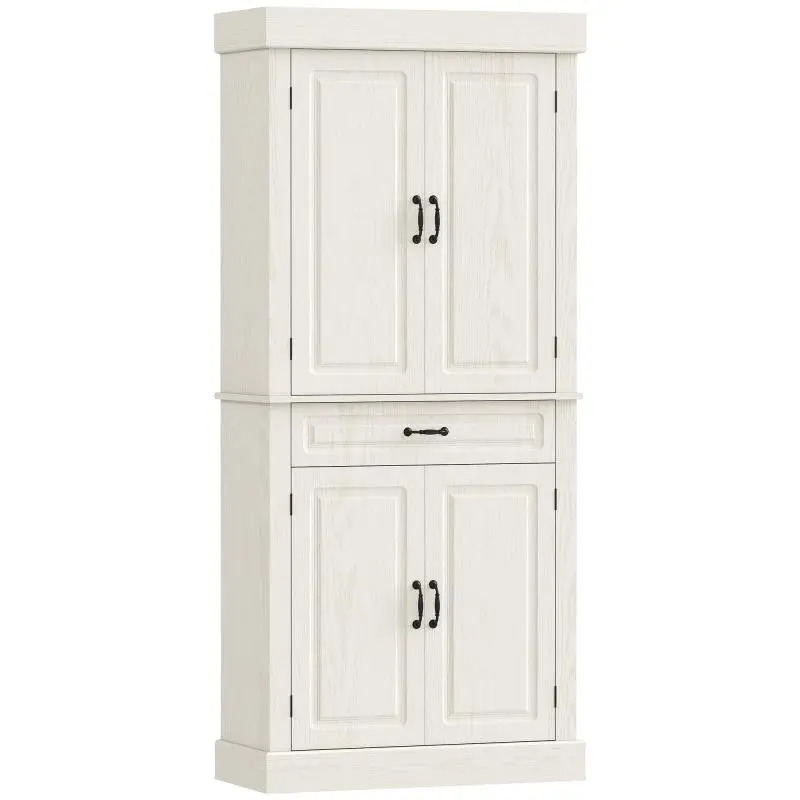 Colonial-Style Kitchen Cabinet with 2 Cupboards and a Drawer, 80x35x180cm, White