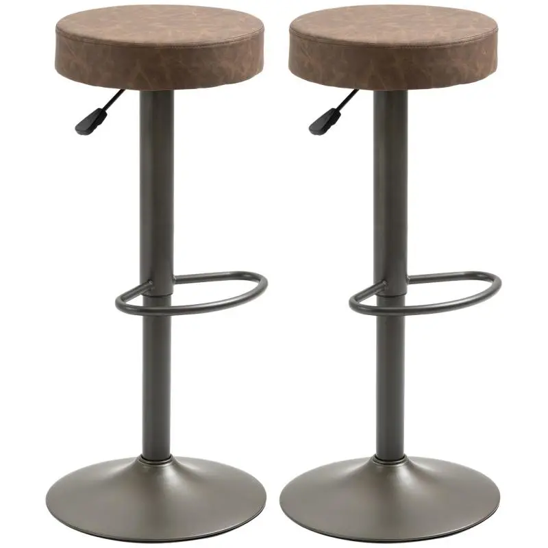 Set of 2 Swivel Bar Stools with Footrest