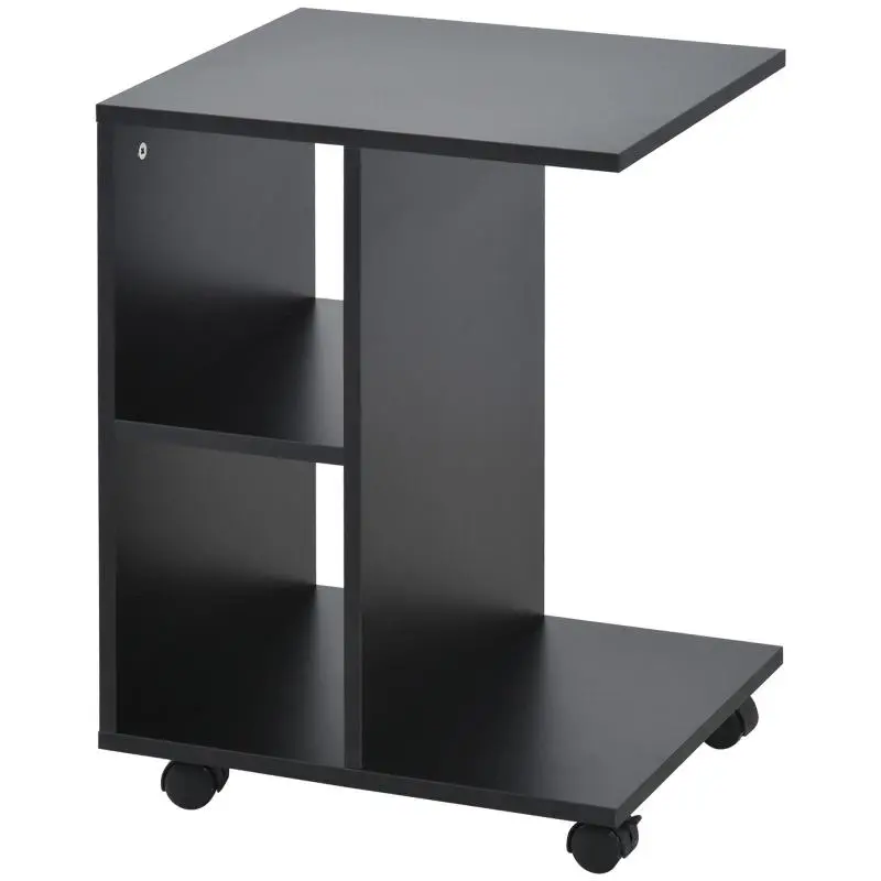 C-Shaped Side Table with 2 Open Shelves