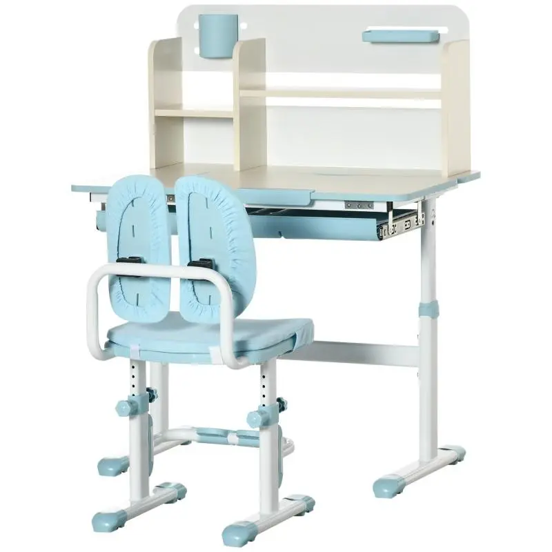 Height-Adjustable School Desk and Chair Set, Light Blue