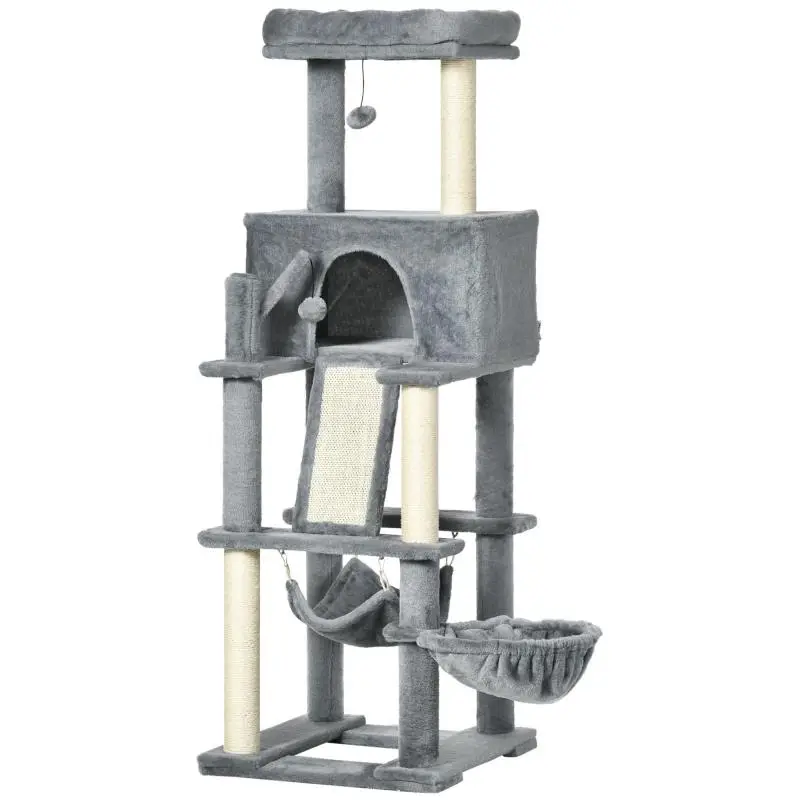 Cat Scratching Tree with Hammocks, 140 cm, Grey