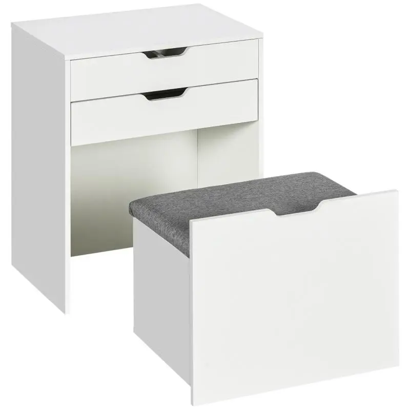 Bedroom Vanity Table with Mirror and Stool, White