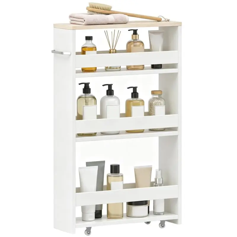 Slim Bathroom Storage Cart with 3 Shelves and Wheels