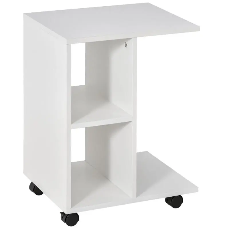 C-Shaped Side Table with 2 Shelves, White