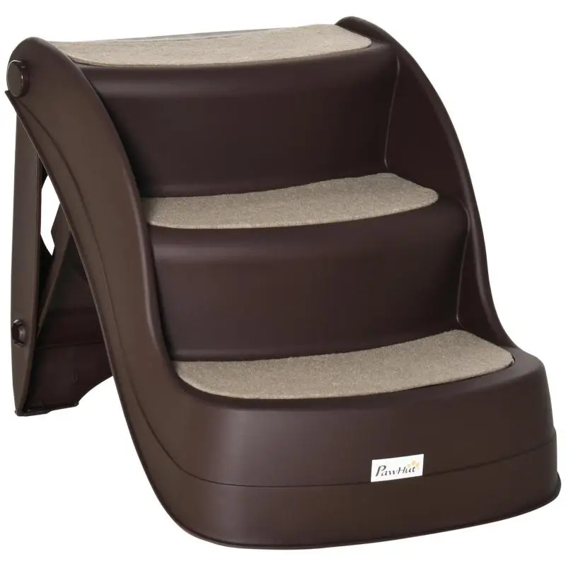 Folding Dog Ladder with 3 Non-Slip Steps in PP, 49x38x38 cm, Brown
