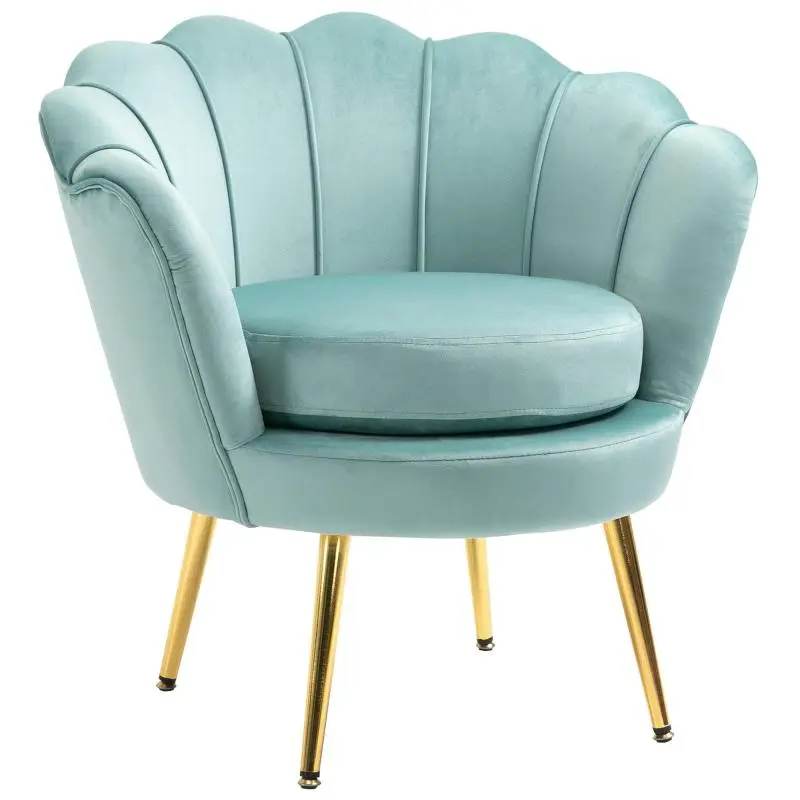 Velvet-Effect Armchair with Shell Backrest, Green