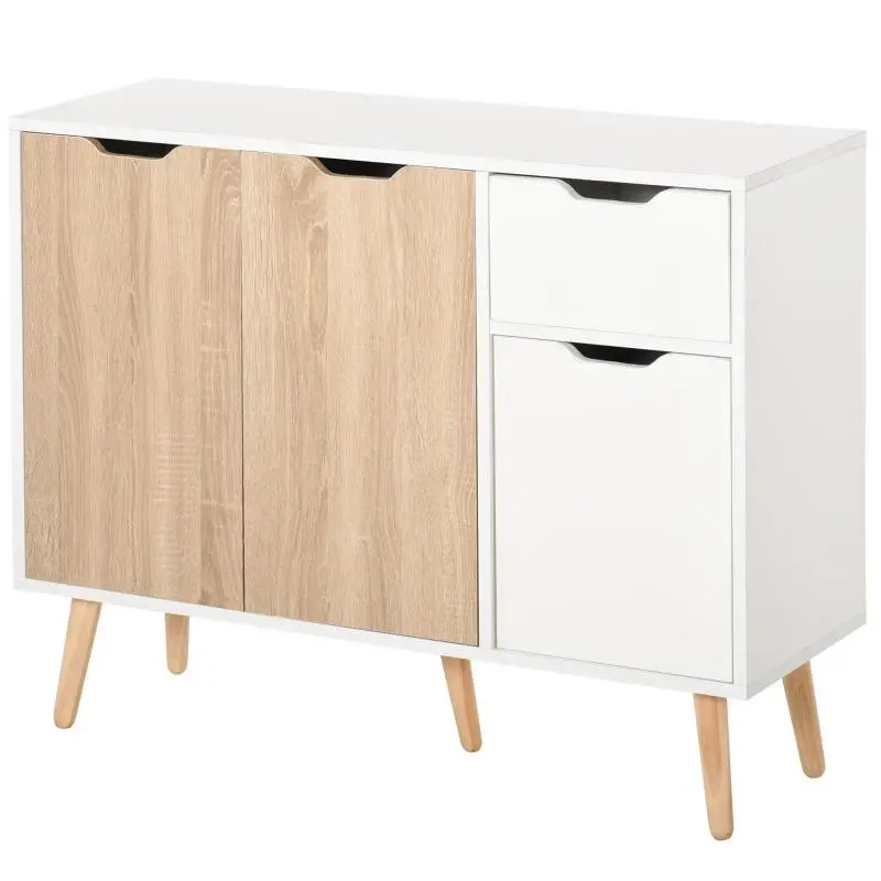 Wood-Effect Cabinet with Drawer and Cupboards, 90 cm