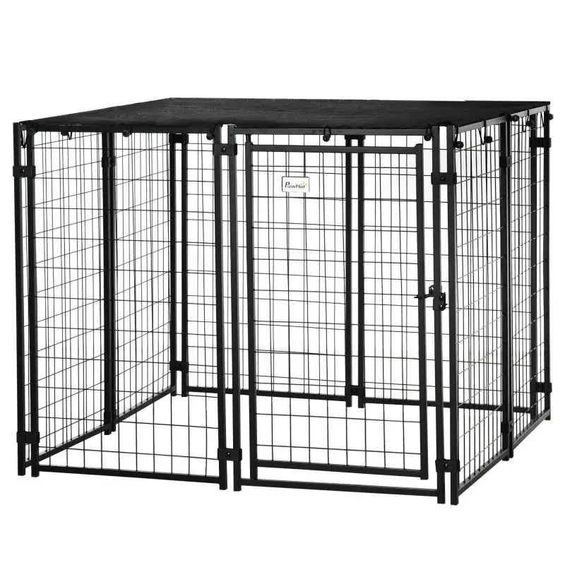 Foldable Dog Playpen with Cover, 8 Panels, Black