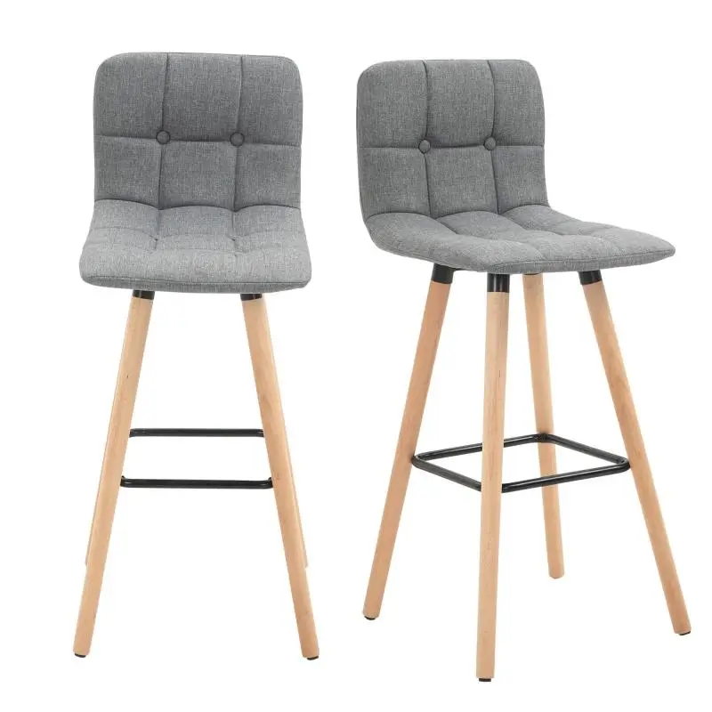 Set of 2 Bar Stools with Backrest, Grey