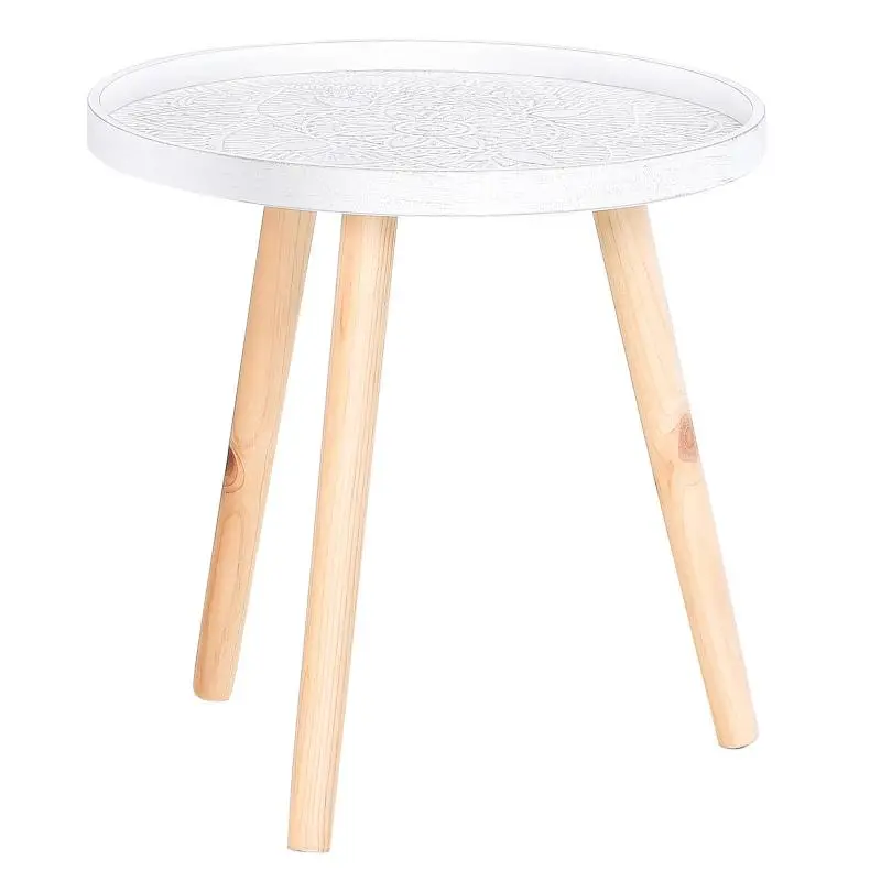Round Wooden Coffee Table with Raised Edge