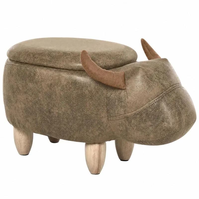 Buffalo-Shaped Storage Pouf with Wooden Legs