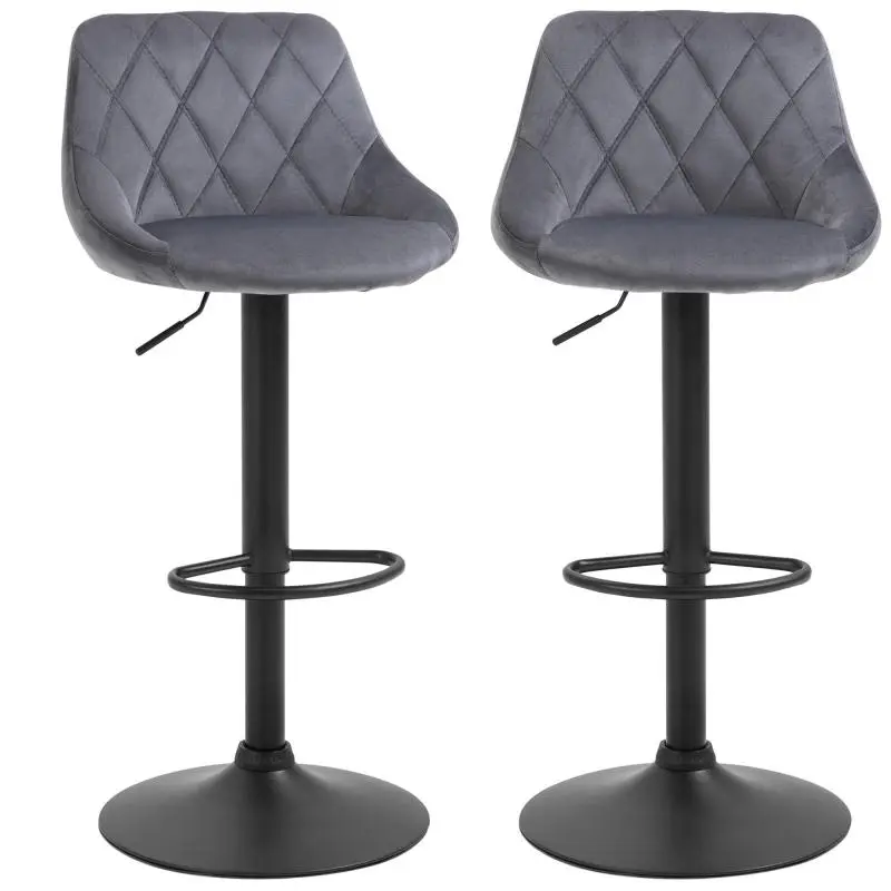 Set of 2 Height-Adjustable Bar Stools, Grey