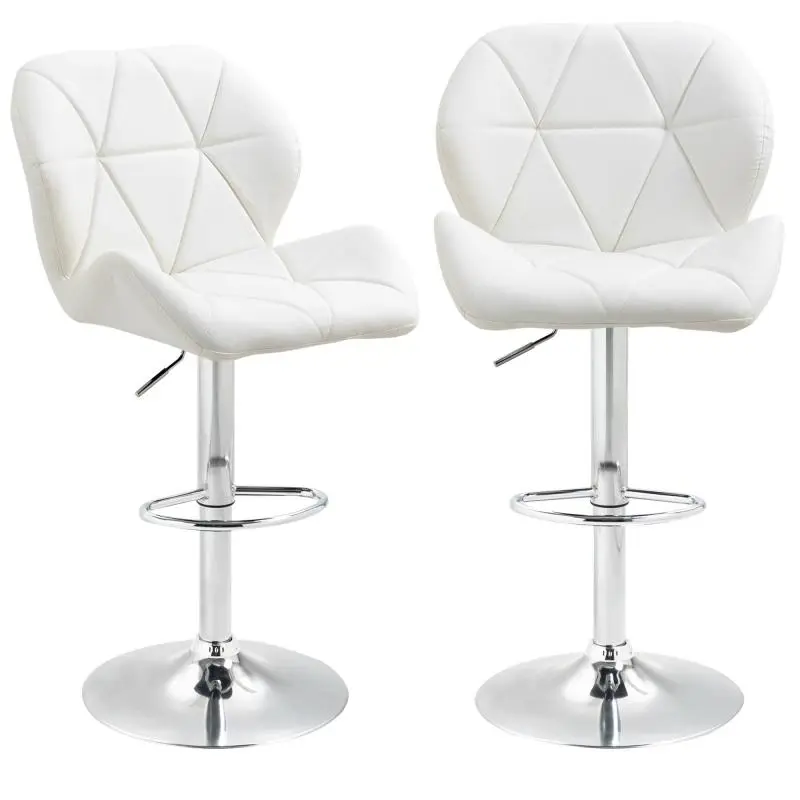 Set of 2 Height-Adjustable Bar Stools, White