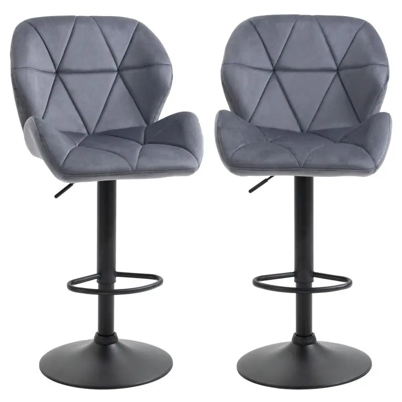 Set of 2 Height-Adjustable Bar Stools, Grey