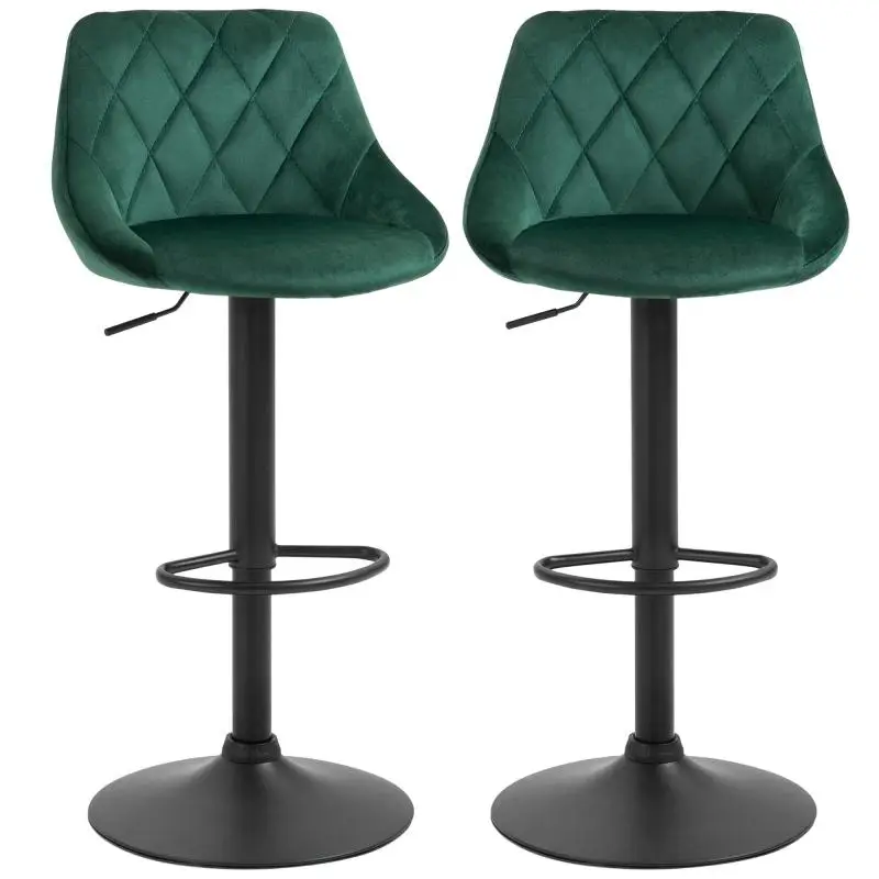 Set of 2 Adjustable Bar Stools with Backrest, Green