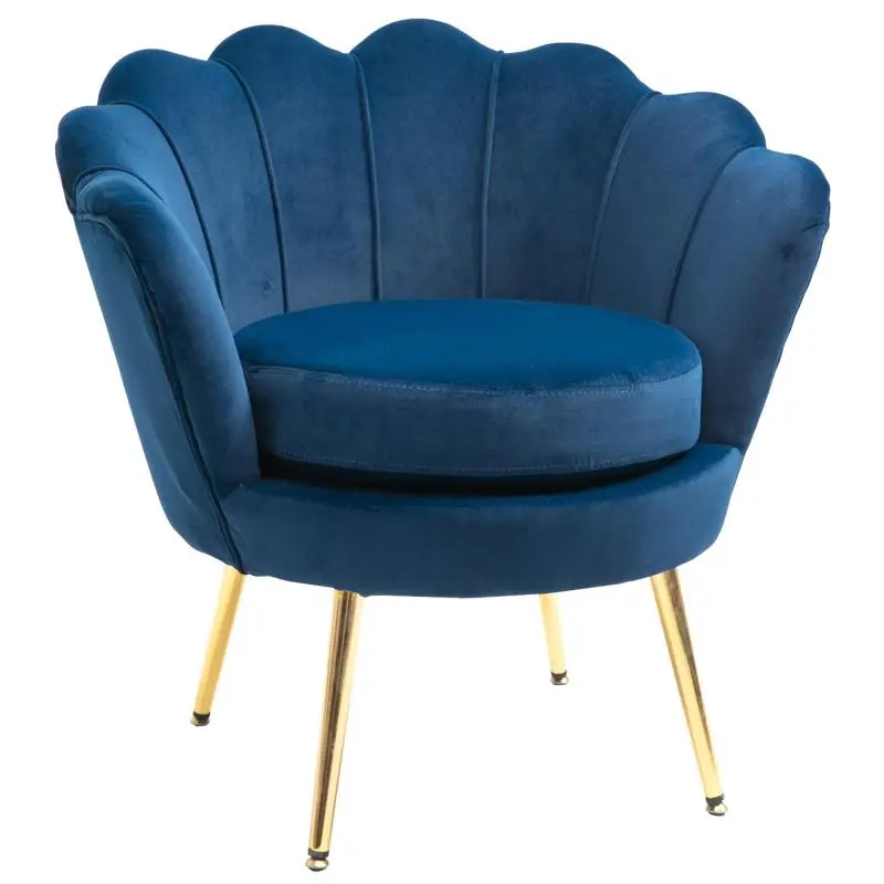 Velvet Armchair with Shell-Shape Backrest, Blue
