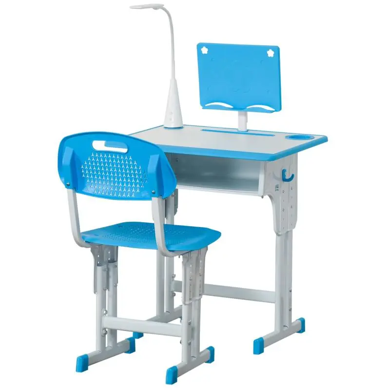 Adjustable Kids Study Desk and Chair Set with USB Lamp