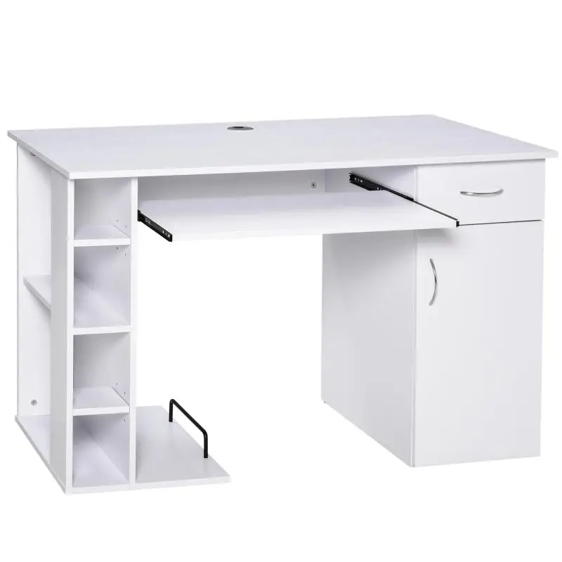 Computer Desk with Shelves, Cabinet and Keyboard Tray