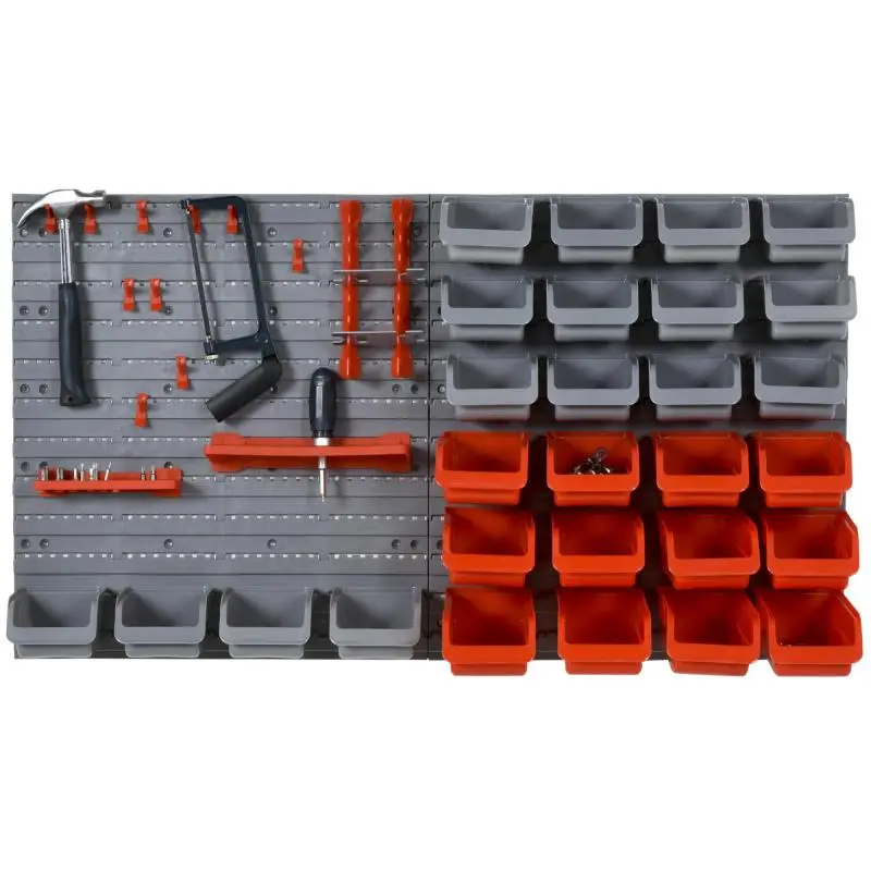 44-Piece Wall-Mounted Tool Storage Unit, Red and Grey