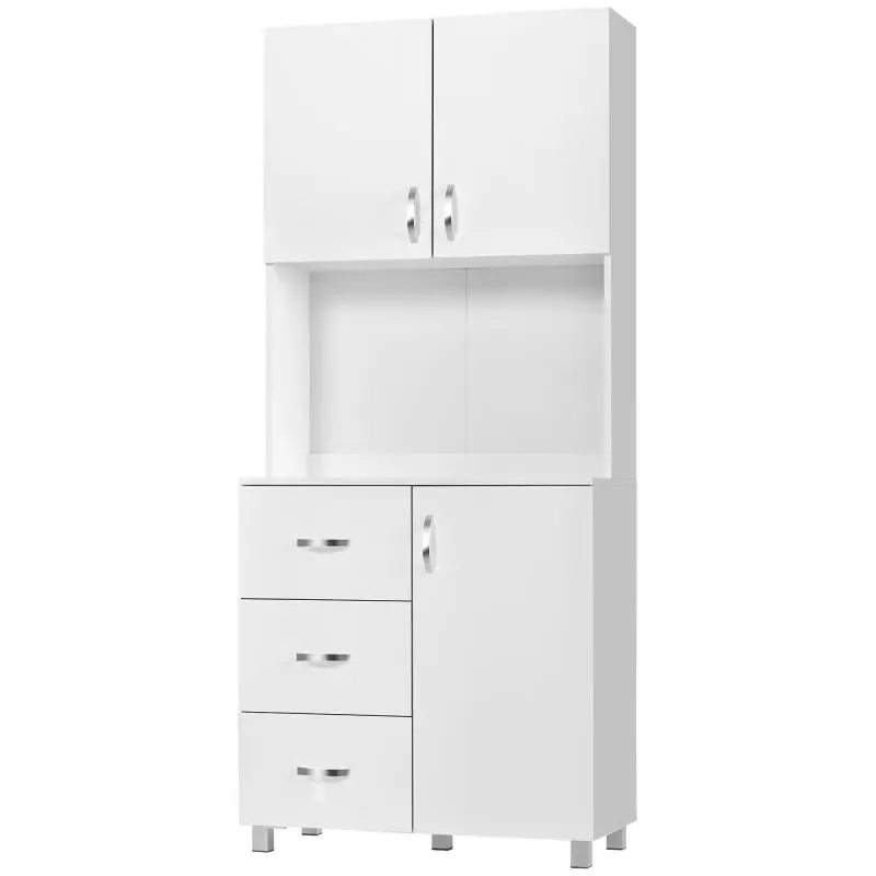 White Kitchen and Living Room Cabinet with 2 Cupboards and 3 Drawers