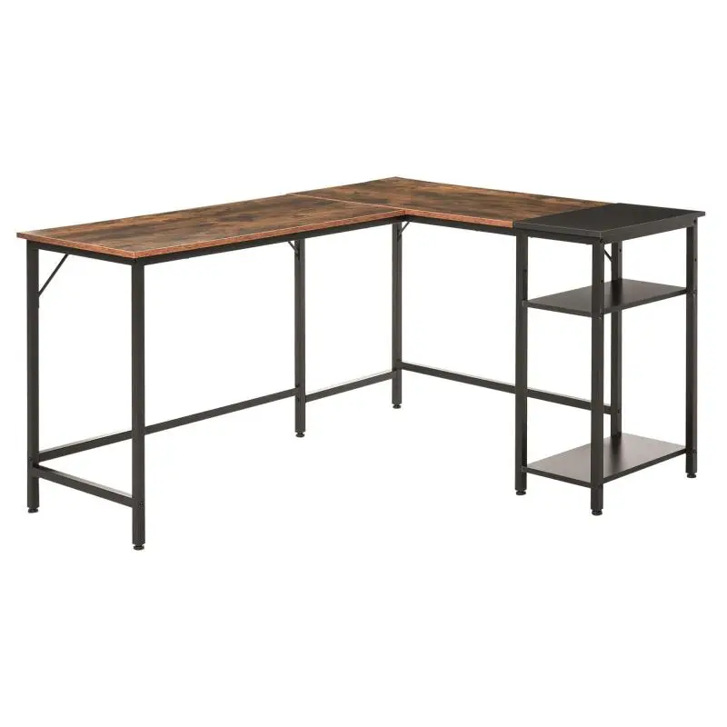 Industrial Corner Desk with Side Shelf, 150 x 120 x 75 cm
