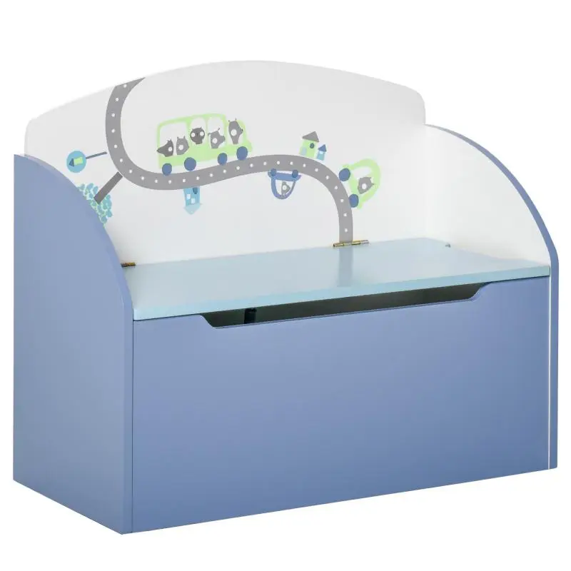 2-in-1 Wooden Toy Storage Bench, Blue