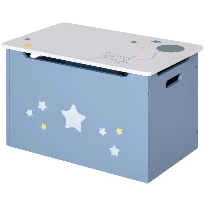 Blue and White Wooden Toy Chest/Bench, Children's Room Bench 55 x 34 x 35.5 cm