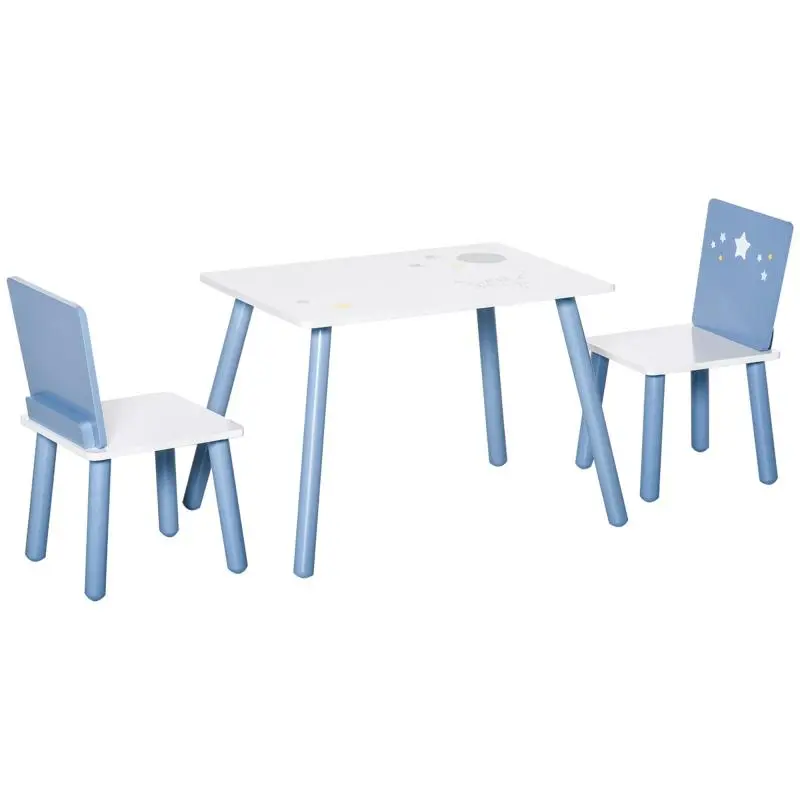 Wooden Table and Chairs Set, Blue and White
