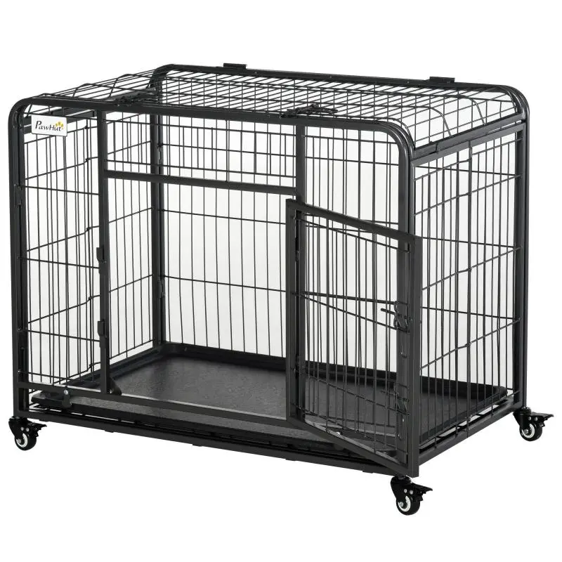 Metal Dog Cage with Locking Door and Wheels, 109.5 cm