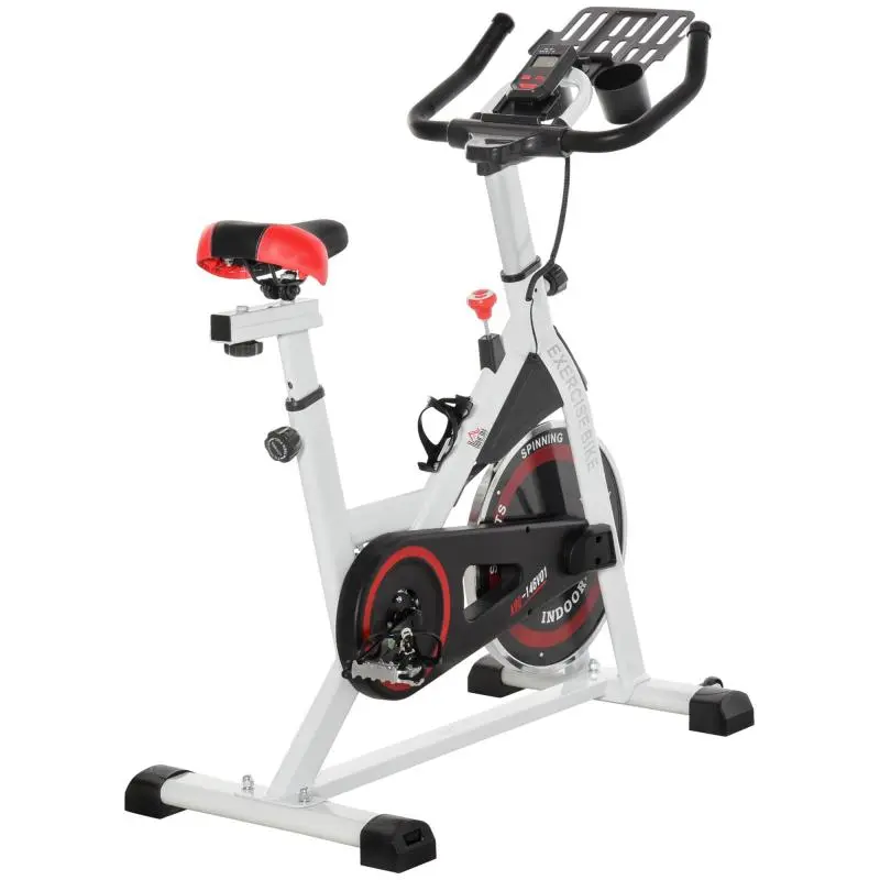 Home Exercise Bike with Adjustable Resistance, Professional Silent Fitness Bike with Adjustable Handlebars and Seat, Storage Tray, LCD Monitor, Bottle Holder, Wheels, White