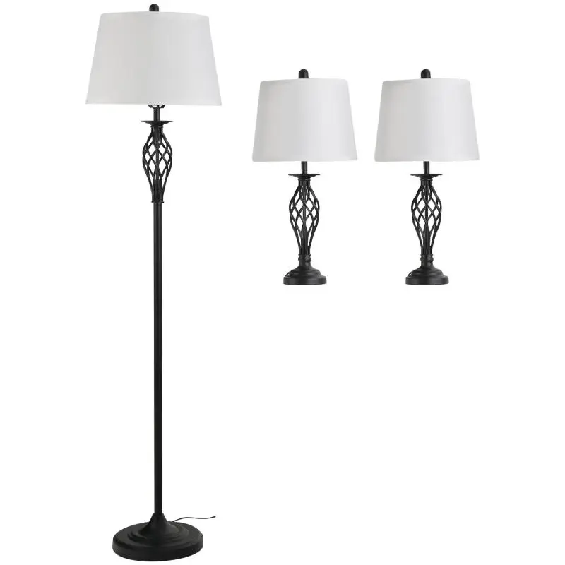 3-Piece Lamp Set with Floor Lamp and 2 Table Lamps
